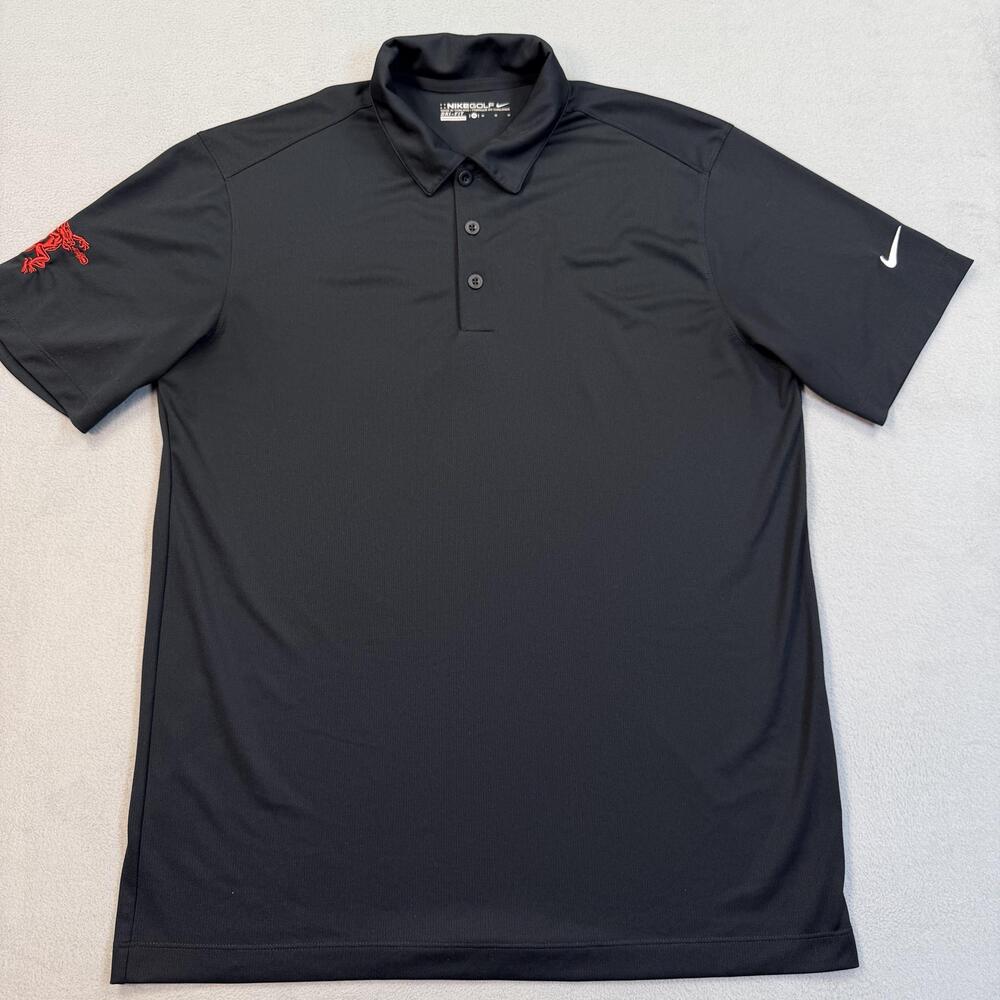 Nike Golf Polo Shirt Mens Medium Black Solid Dri-FIT Fireball Performance